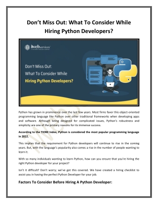 Don’t Miss Out - What To Consider While Hiring Python Developers