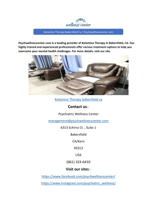 Ketamine Therapy Bakersfield Ca | Psychwellnesscenter.com