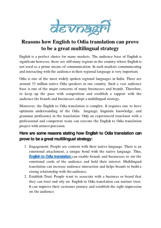 Reasons how English to Odia translation can prove to be a great multilingual strategy