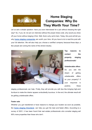Hire Home Staging Companies To Get Best Resale Value