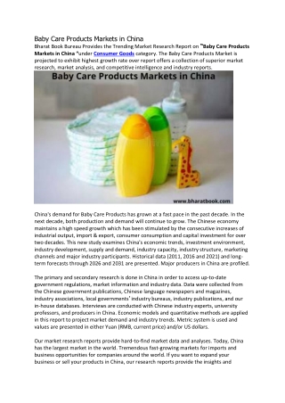 Baby Care Products Markets in China