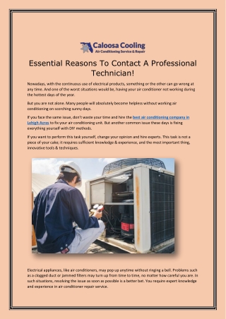 Choose The Best Air Conditioning Company In Lehigh Acres |Caloosa Cooling