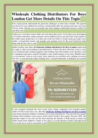 Wholesale Clothing Distributors For Boys London