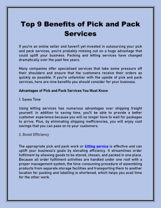 Top 9 Benefits of Pick and Pack Services