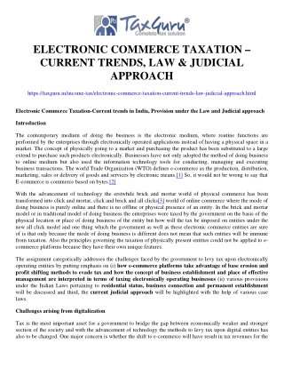 Electronic Commerce Taxation – Current trends, Law & Judicial approach
