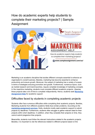 How do academic experts help students to complete their marketing projects_ _ Sample Assignment