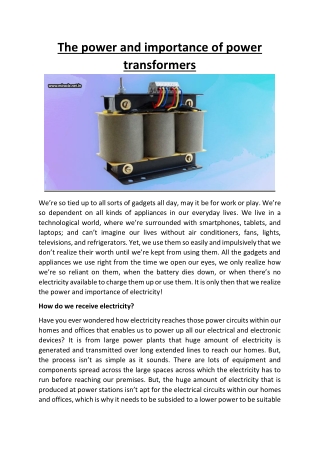 The power and importance of power transformers