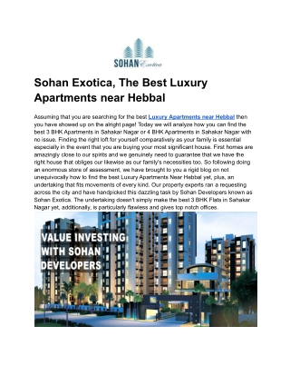 Sohan Exotica, The Best Luxury Apartments near Hebbal