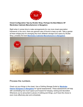 Closet Configuration Tips by Shutter Shop, Perhaps the Best Makers OF Wardrobes Cabinets Manufacturers in Bangalore