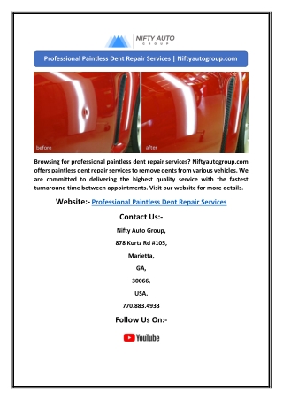 Professional Paintless Dent Repair Services | Niftyautogroup.com