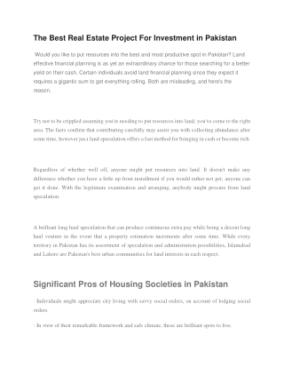 The Best Real Estate Project For Investment in Pakistan