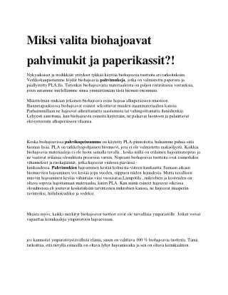 Miksi valita biohajoavat  pahvimukit ja paperikassit?!