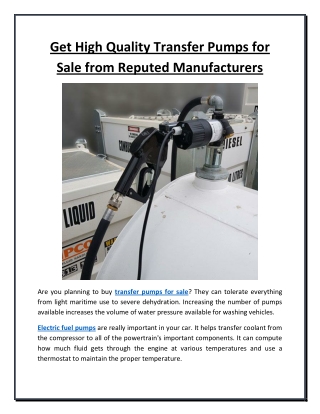Get High Quality Transfer Pumps for Sale from Reputed Manufacturers