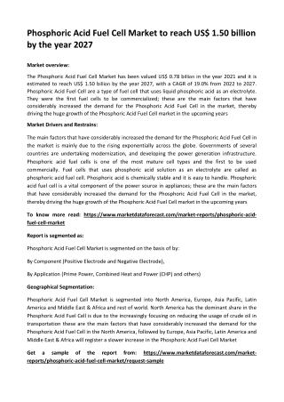 Phosphoric Acid Fuel Cell Market