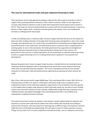 The case for international trade and post-shipment financing in India