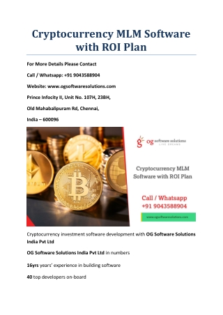 Cryptocurrency MLM software with ROI Plan