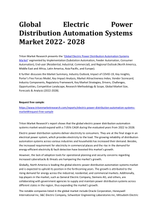 Global Electric Power Distribution Automation Systems Market 2022- 2028