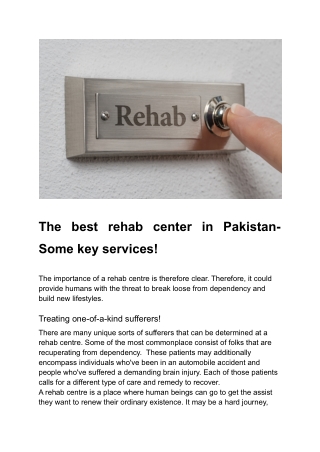 The best rehab centre in Pakistan- Some key services