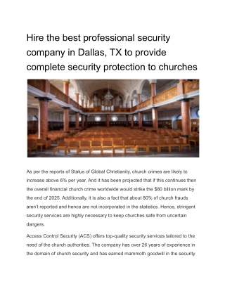 Hire the best professional security company in Dallas, TX to provide complete security protection to churches