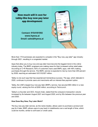 how much will it cost for tabby-like buy now pay later app development
