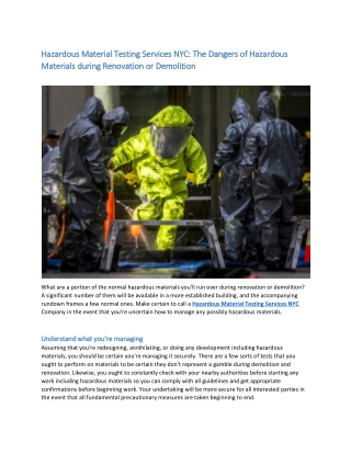 The Dangers of Hazardous Material Testing Services NYC