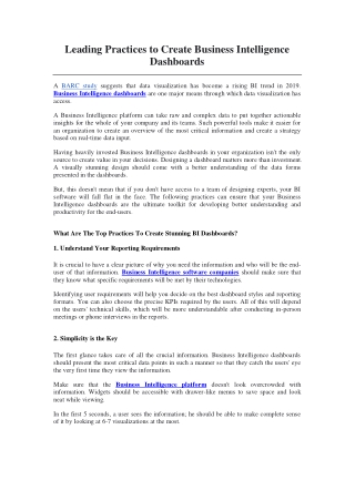 Leading Practices to Create Business Intelligence Dashboards