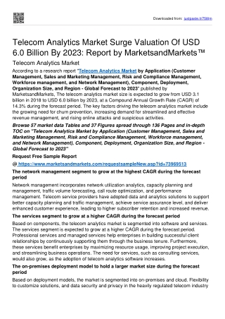 Telecom Analytics Market To Surpass USD 6.0 billion Threshold By 2023: MnM
