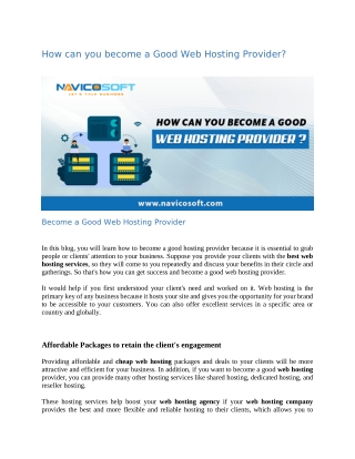 How can you become a Good Web Hosting Provider