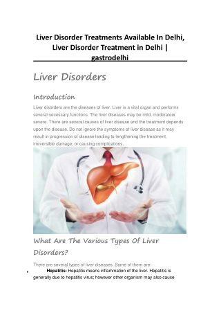 Liver Disorder Treatments Available In Delhi, Liver Disorder Treatment in Delhi  gastrodelhi