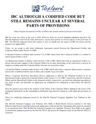 IBC Although A Codified Code but Still Remains Unclear at Several Parts of Provi