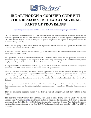 IBC Although A Codified Code but Still Remains Unclear at Several Parts of Provi