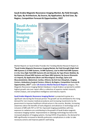 Saudi Arabia Magnetic Resonance Imaging Market Research Report 2022-2027