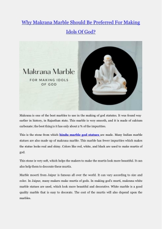 Why Makrana Marble Preferred For Making Idols Of God