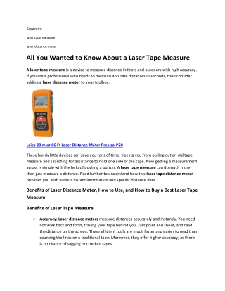 All You Wanted to Know About a Laser Tape Measure