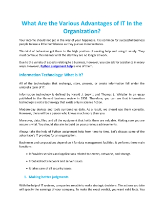 What Are the Various Advantages of IT In the Organization?