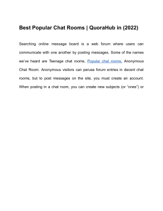 Best Popular Chat Rooms |Quorahub