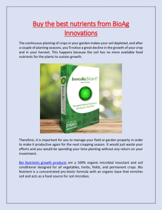 Buy the best nutrients from BioAg Innovations