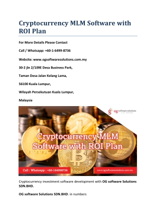 Cryptocurrency MLM software with ROI Plan