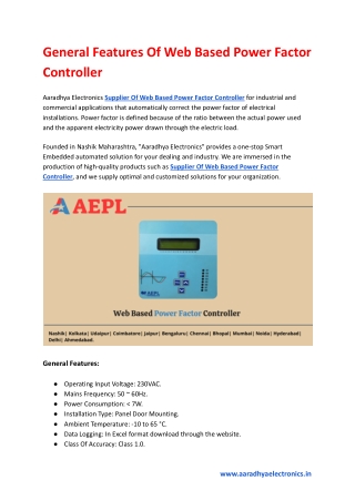 General Features Of Web Based Power Factor Controller