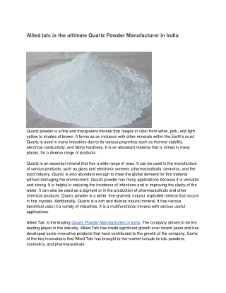 Allied talc is the ultimate Quartz Powder in India