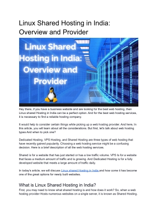 Linux Shared Hosting in India_ Overview, and Provider