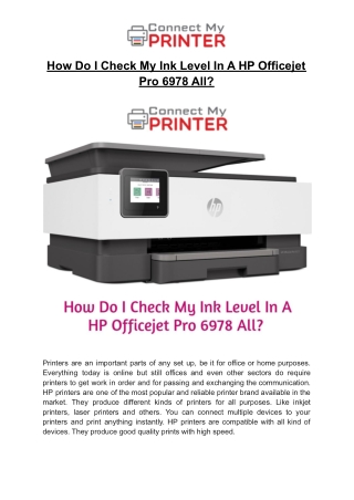 How Do I Check My Ink Level In A HP Officejet Pro 6978 All