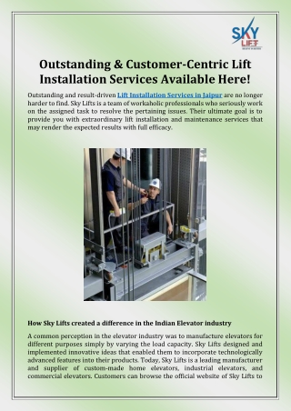 Lift Installation Services in Jaipur