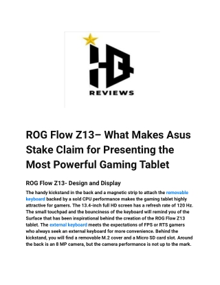 ROG Flow Z13– What Makes Asus Stake Claim for Presenting the Most Powerful Gaming Tablet