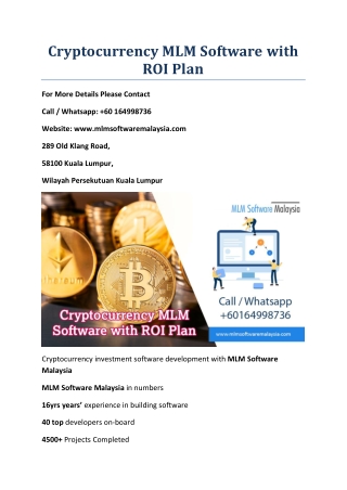 Cryptocurrency MLM software with ROI Plan