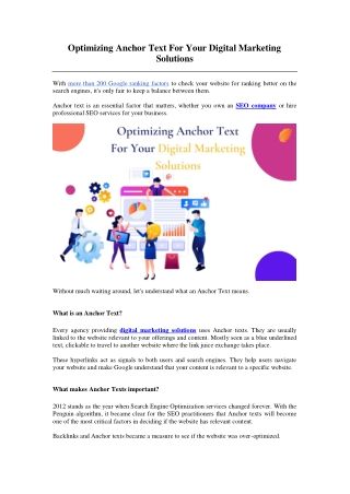 Optimizing Anchor Text For Your Digital Marketing Solutions