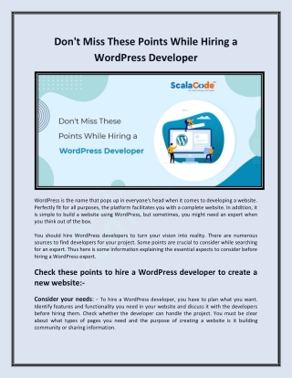 Don't Miss These Points While Hiring a WordPress Developer - ScalaCode