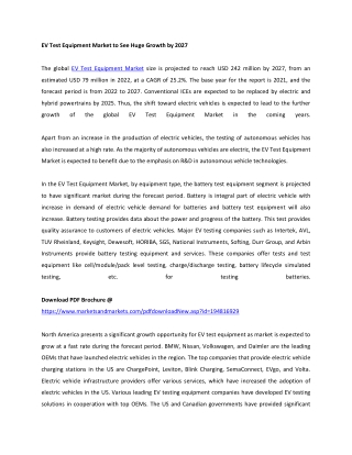 EV Test Equipment Market to See Huge Growth by 2027