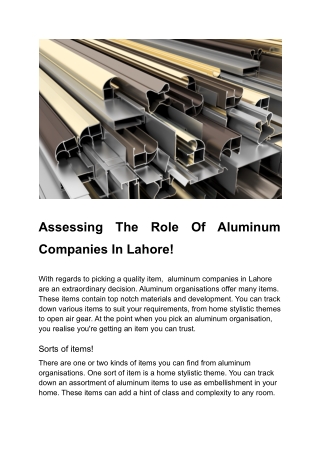 Assessing The Role Of Aluminum Companies In Lahore