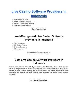 Live Casino Software Providers in Indonesia